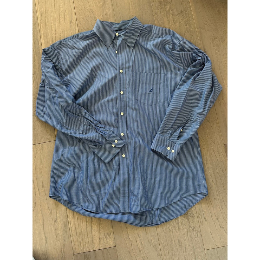 Nautica Men's Blue White Striped Button Down Shirt XXL